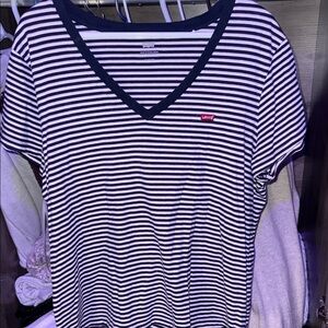 Levi's Navy and White and pink  Striped V-Neck Tee